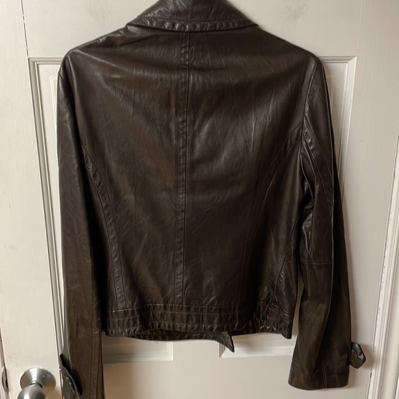Michael Kors brown leather double breasted jacket size 8 - Picture 3 of 16